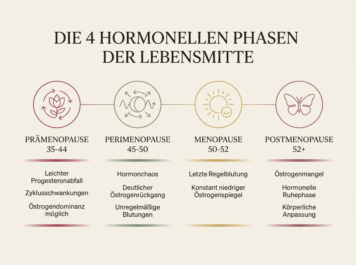 Infografik: Die vier hormonellen Phasen der Lebensmitte