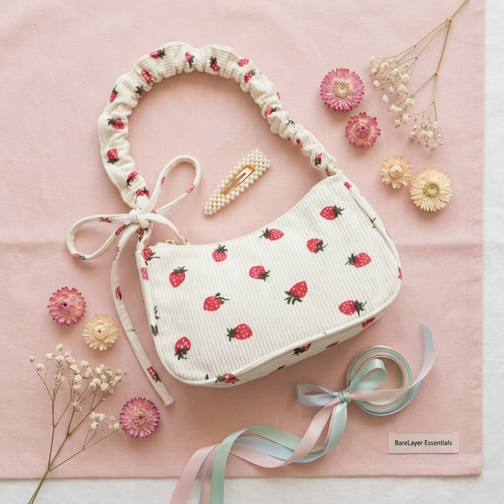 Strawberry Corduroy Mini Bag — Cream