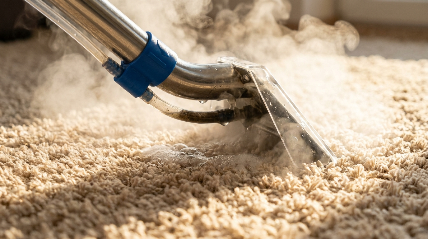 Carpet cleaning steam wand hot water extraction in action