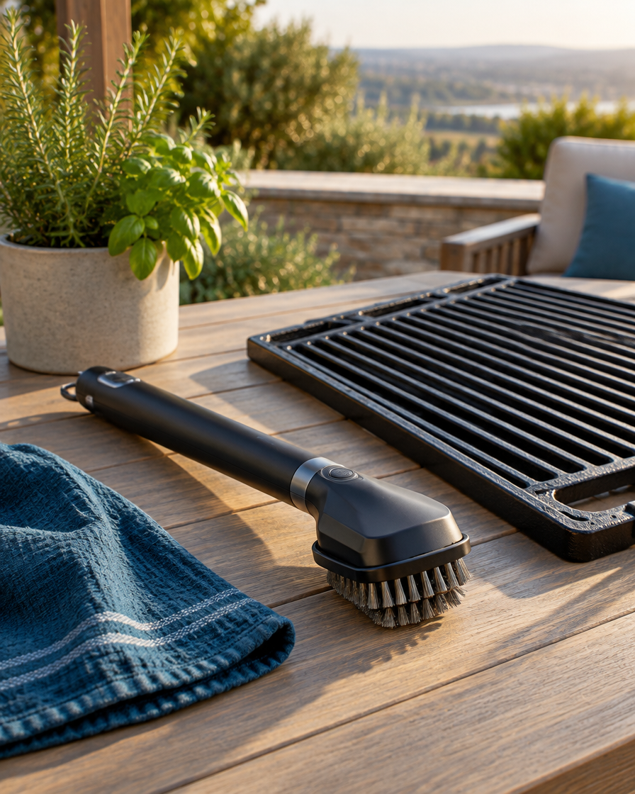 Sauberer Grillrost auf einer Terrasse