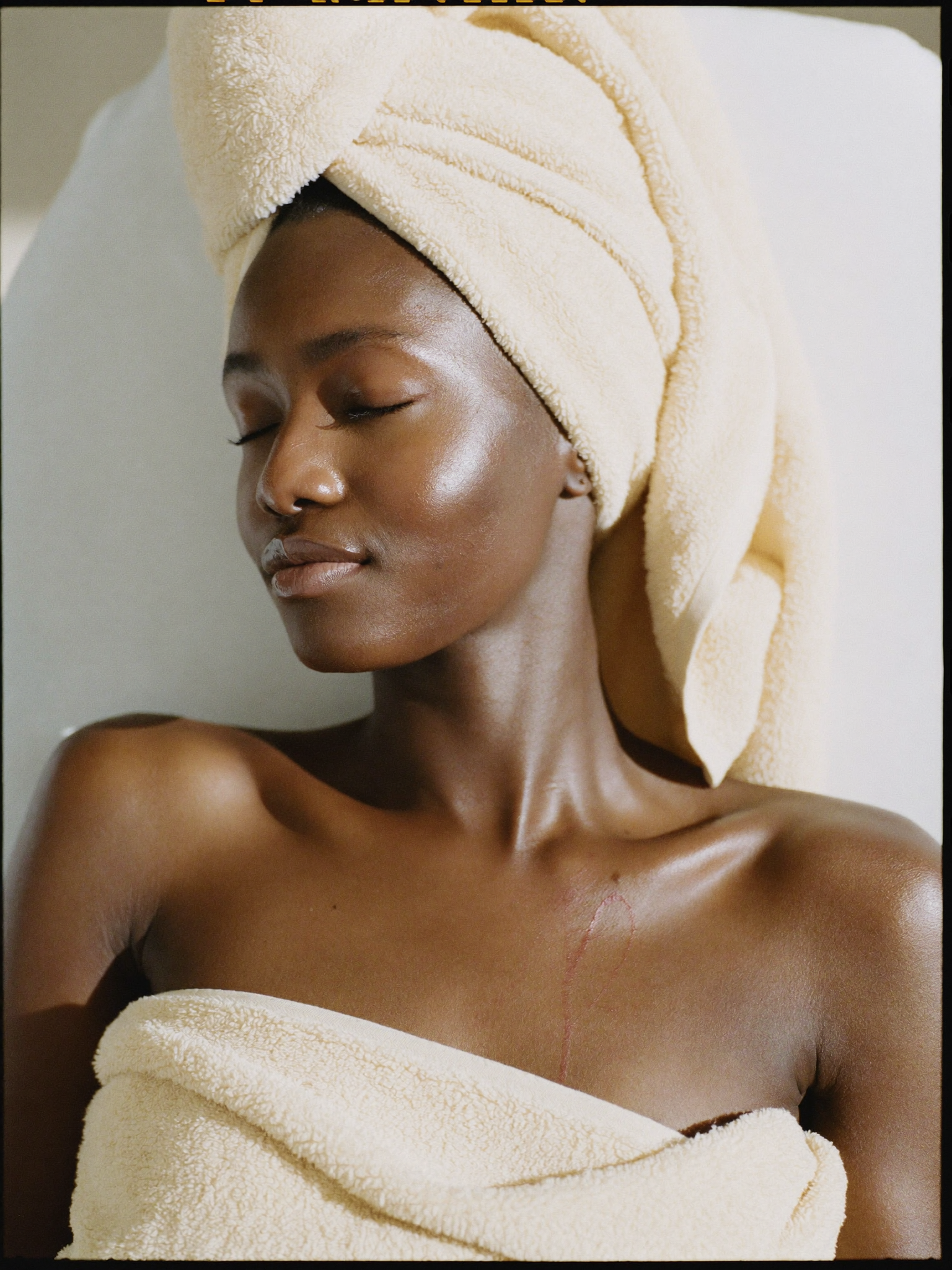 Client relaxing after laser hair removal