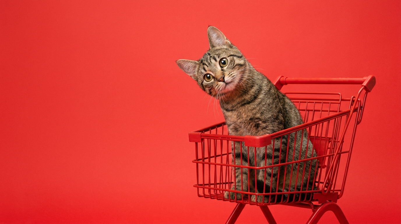 Cat in shopping cart
