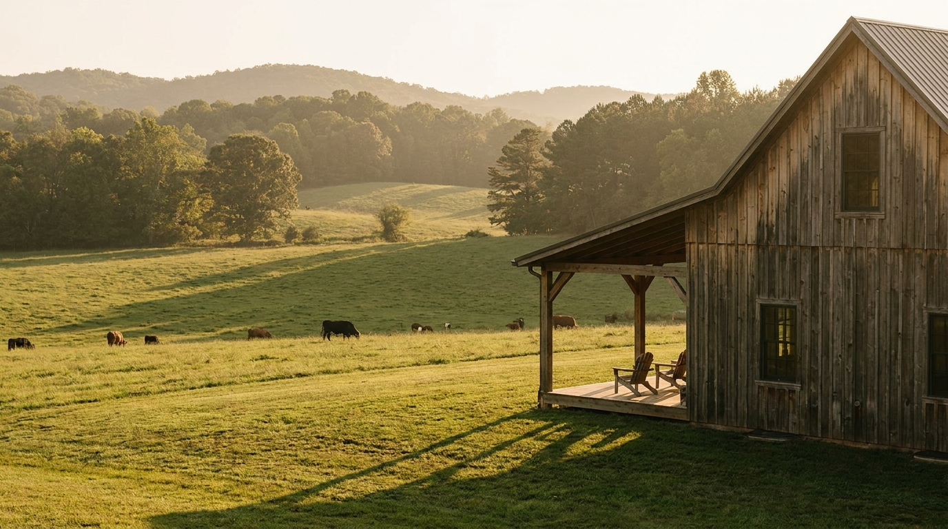 The family farmhouse on open land in North Carolina