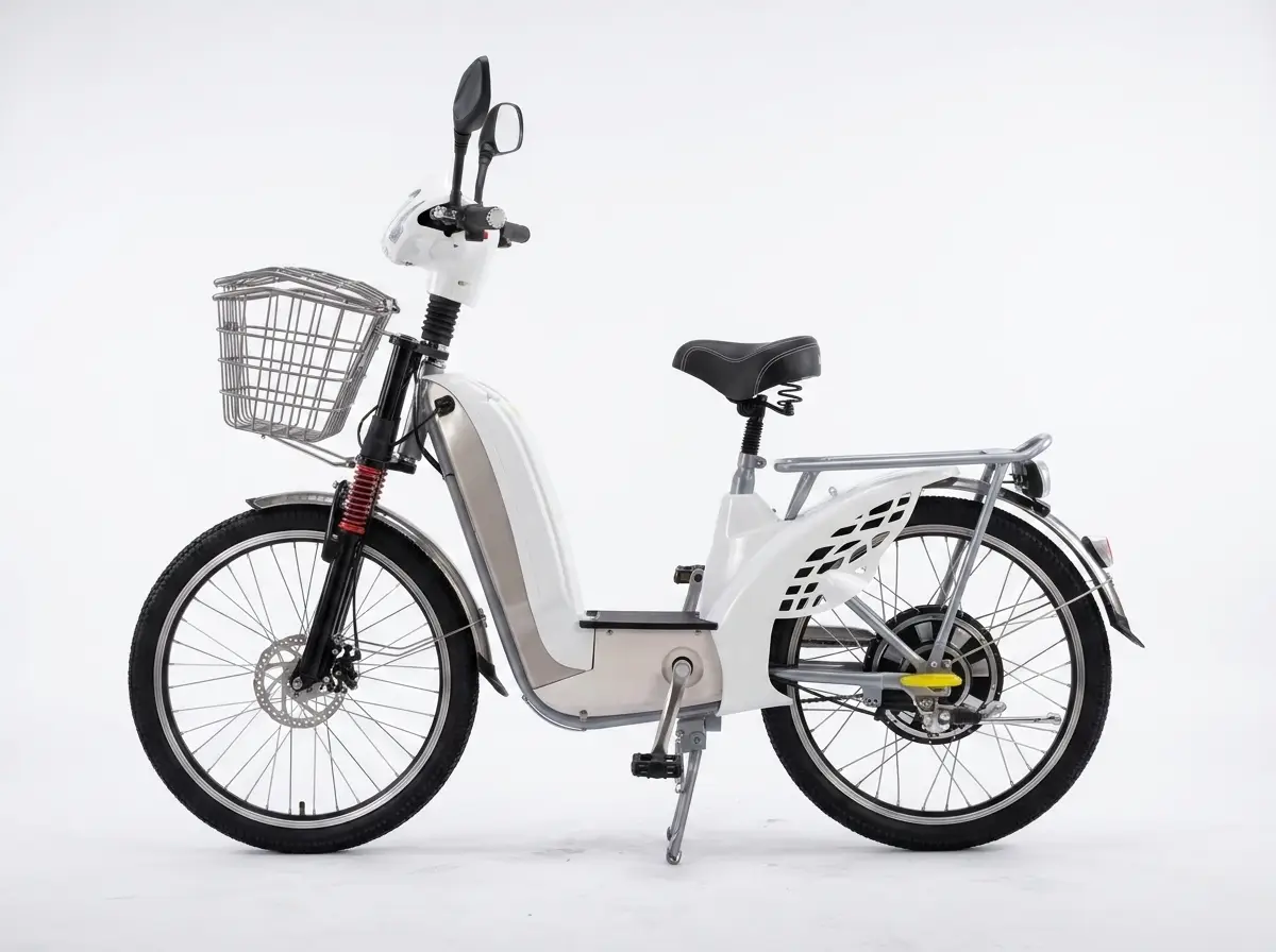 Bicicleta elétrica Sousa branca de pedal assistido, exemplo de bike elétrica dentro dos limites da lei