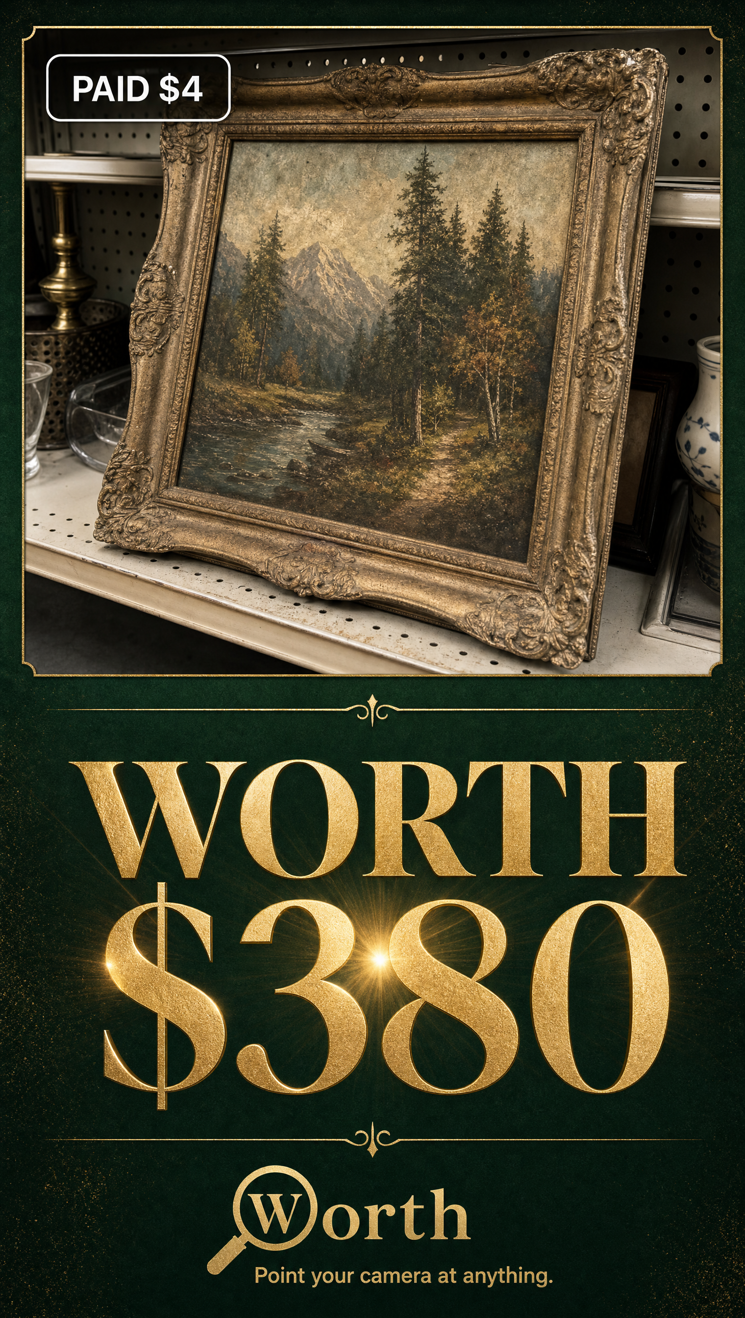 Worth share card: paid $4, worth $380