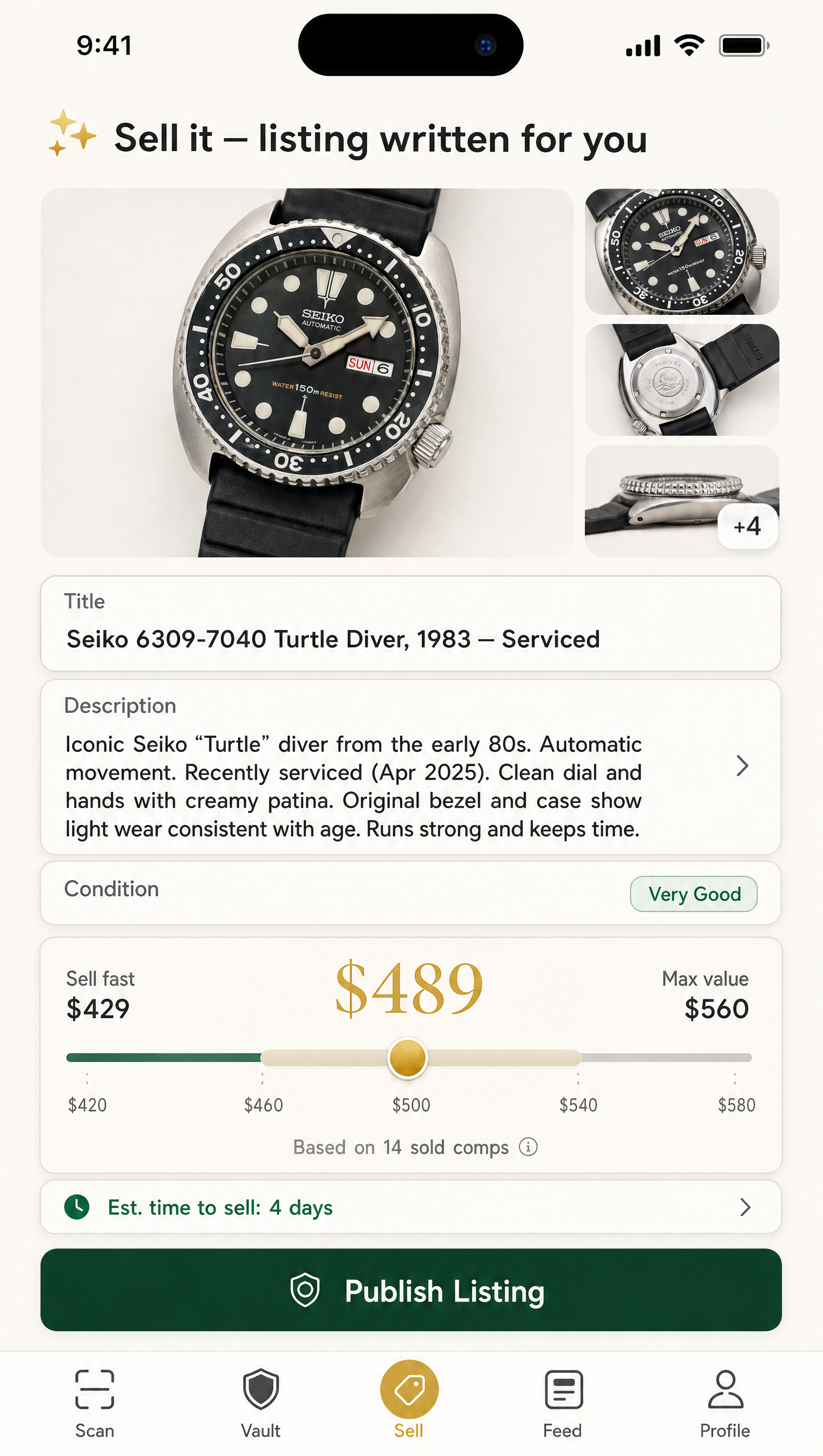 AI listing composer with pricing slider