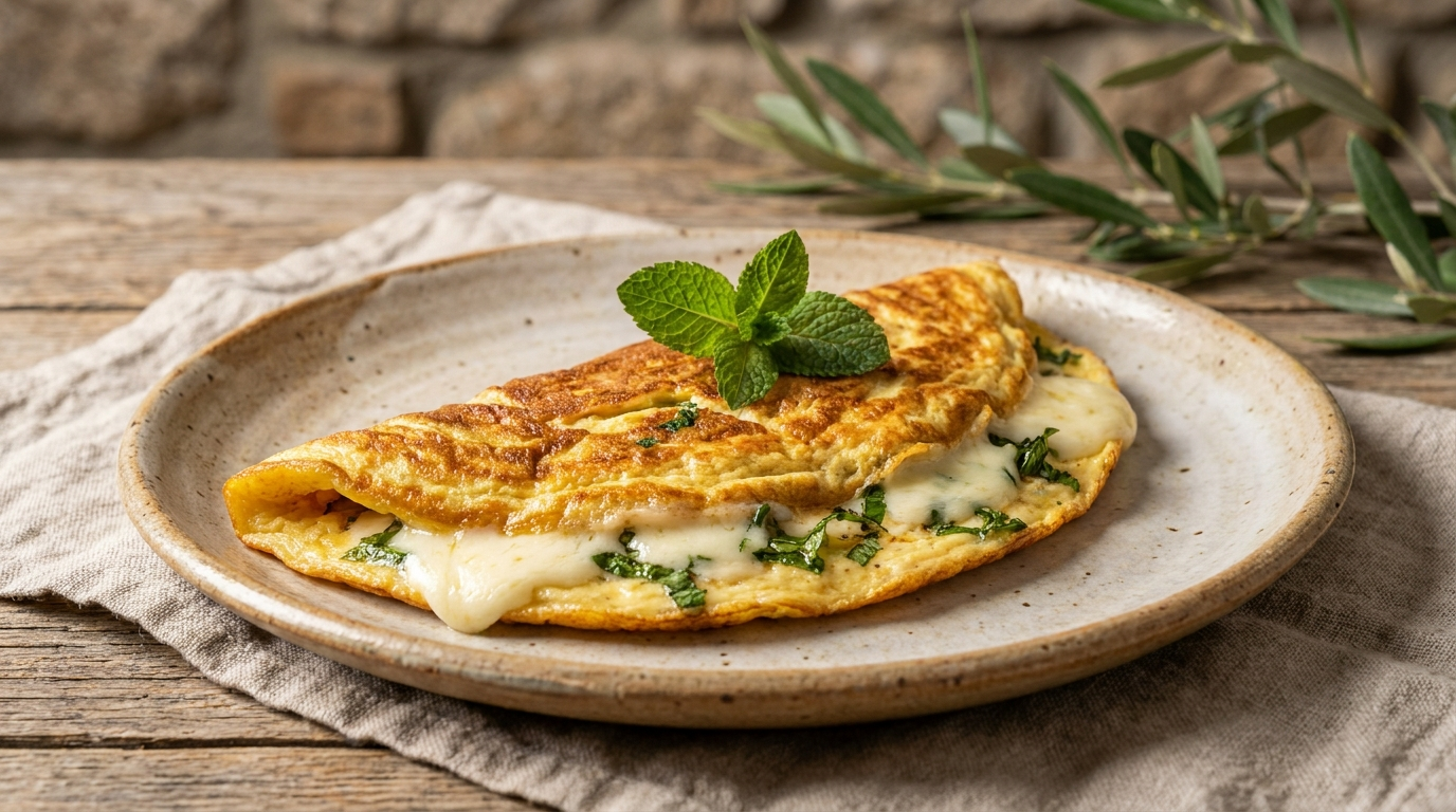 Omelette au brocciu et a la menthe, recette corse