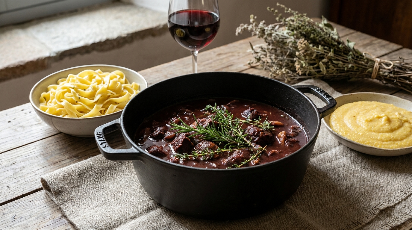 Civet de sanglier a la corse mijote dans sa sauce au vin rouge