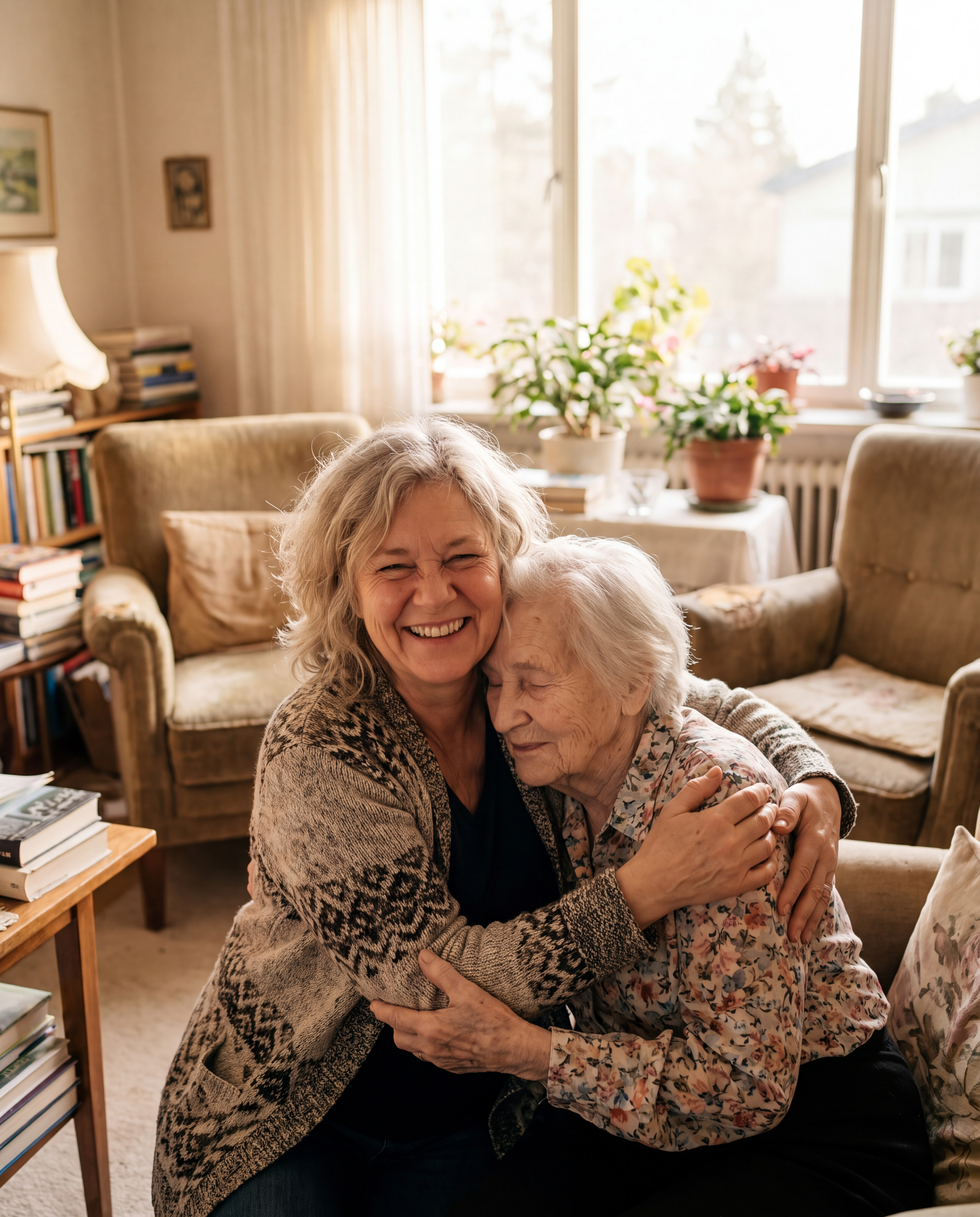 A daughter with her elderly mother