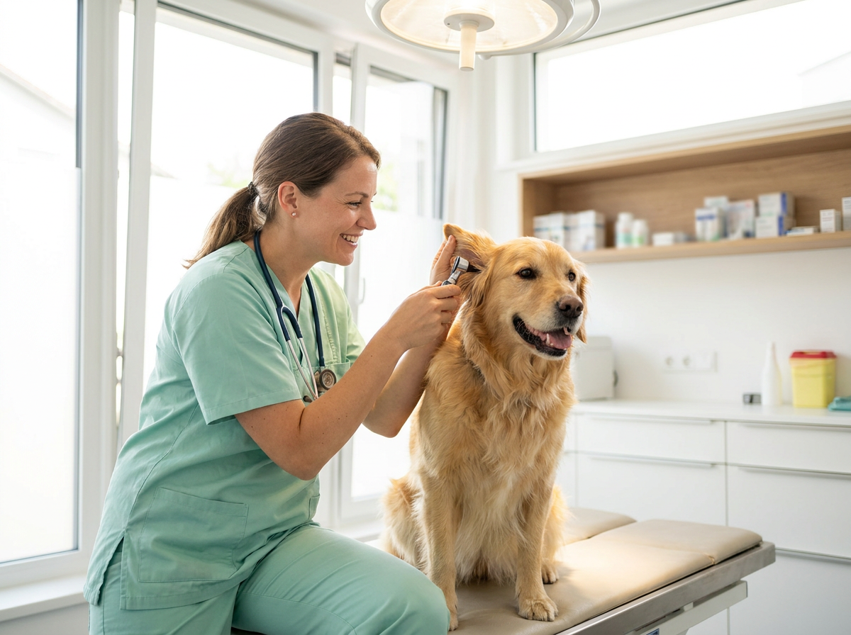 Veterinarian with a happy dog