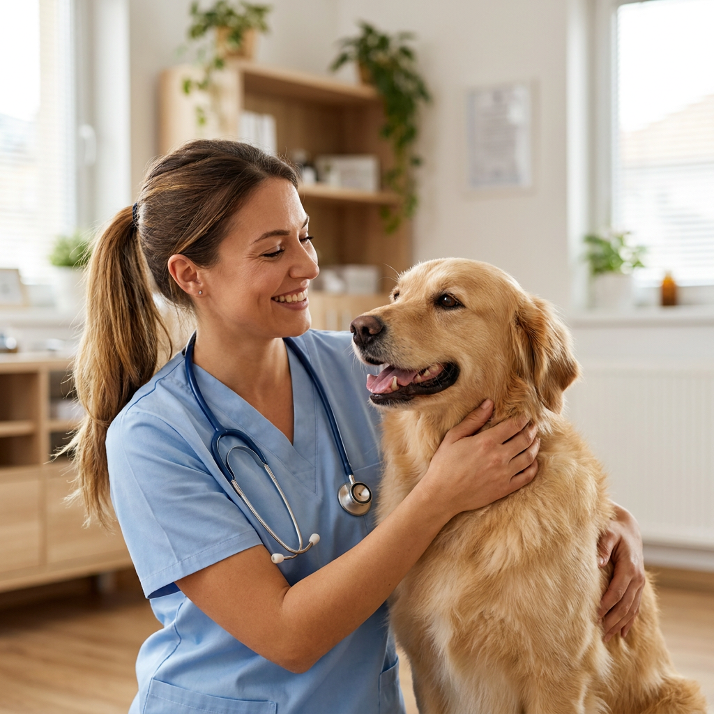 Veterinarian with a happy dog