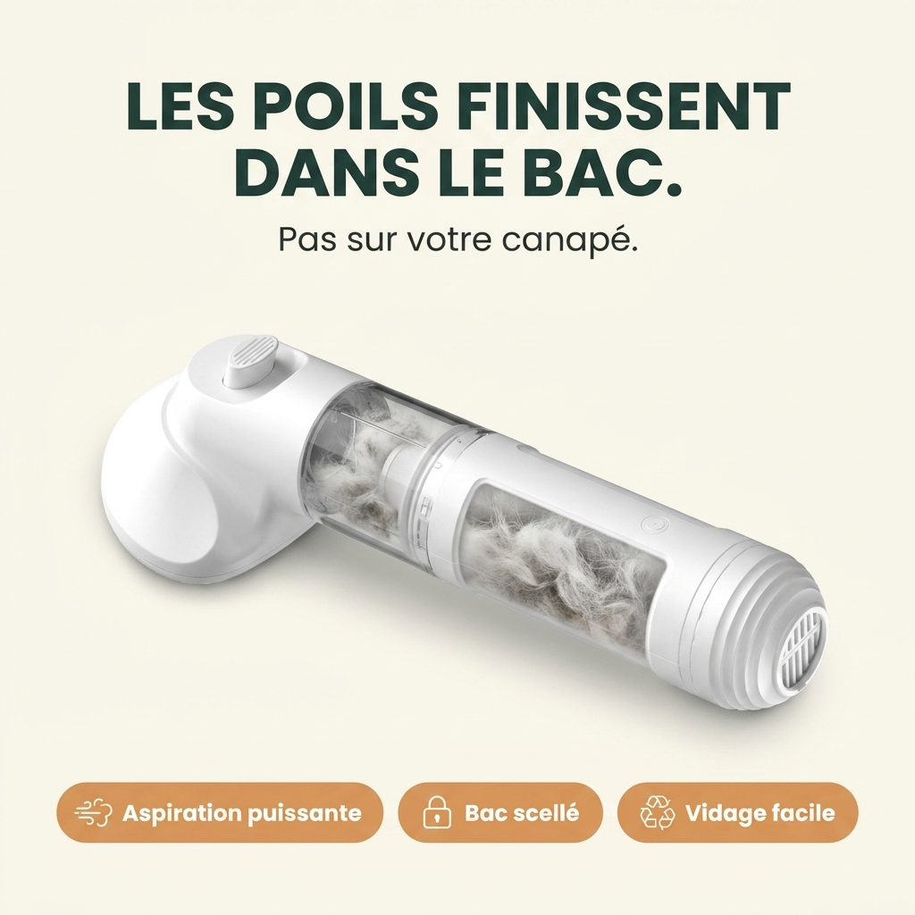 Les poils finissent dans le bac, pas sur le canapé