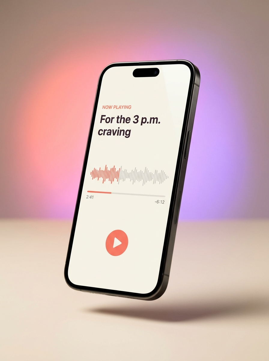staya Edition 01 audio companion on iPhone — For the 3 p.m. craving