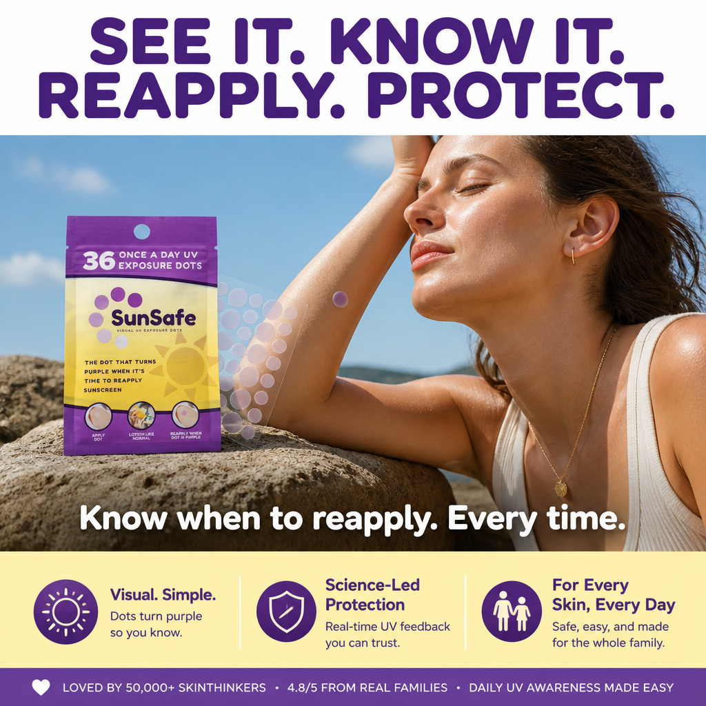 SunSafe Visual UV Exposure Dots — editorial lifestyle
