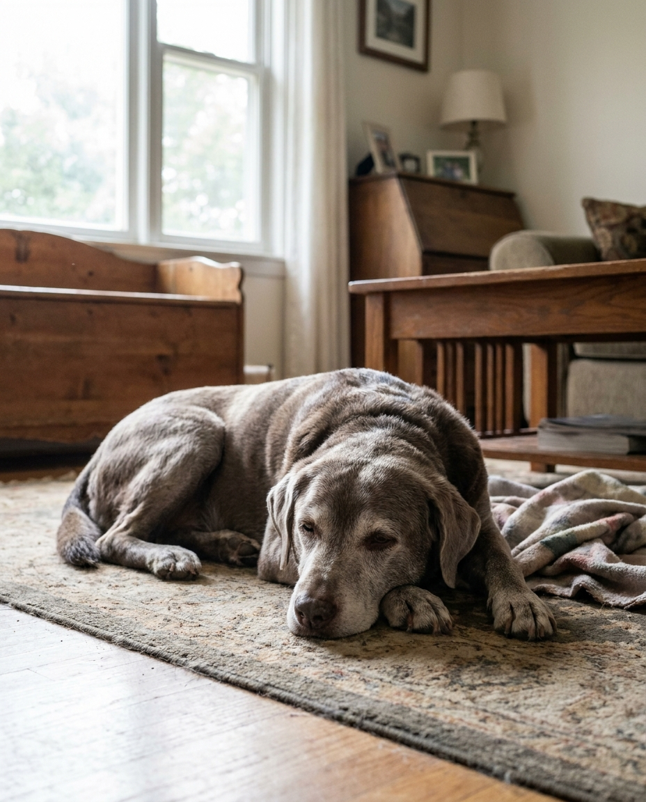 Tired senior dog resting