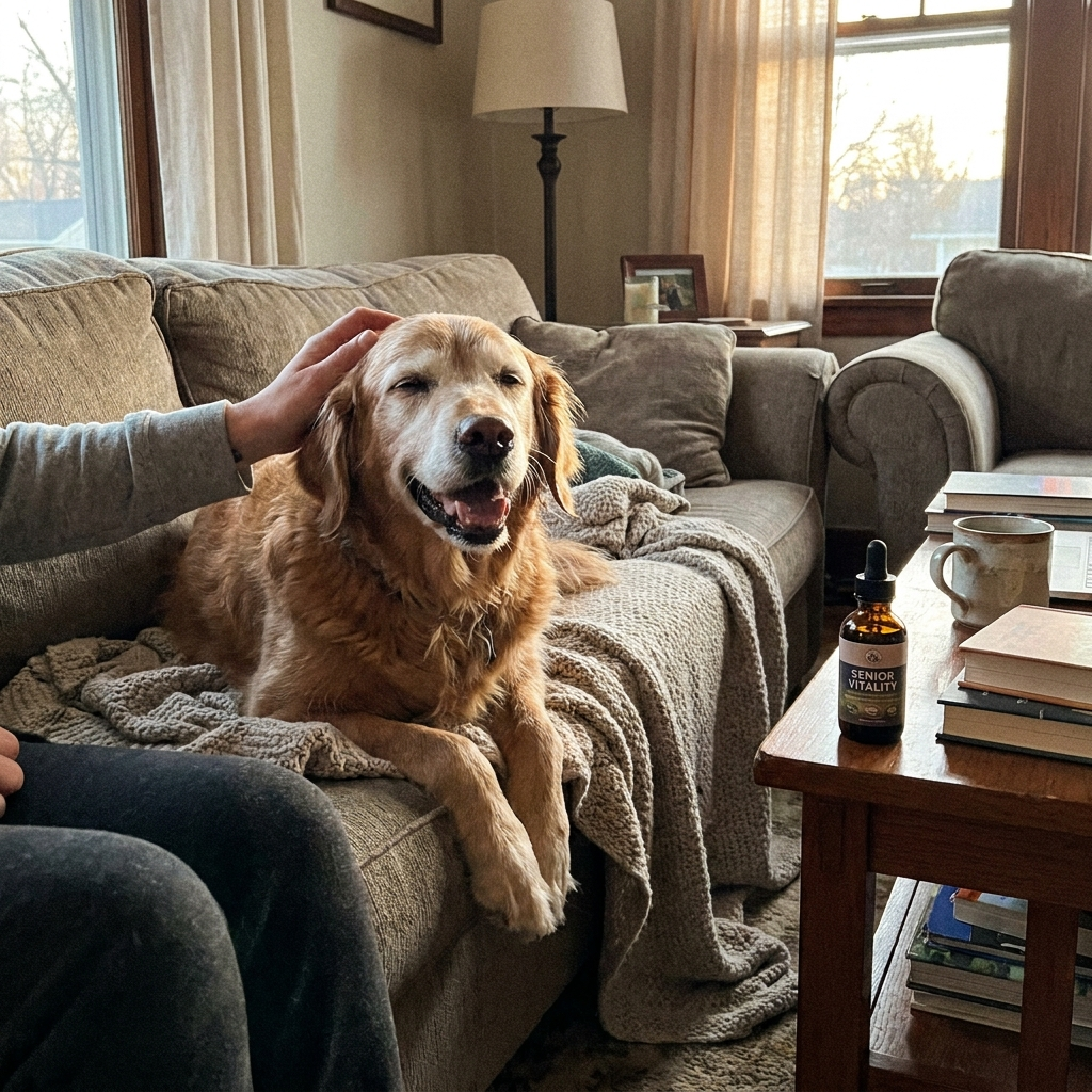 Happy senior dog with Collagen 3X