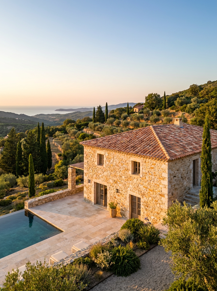 Villa en pierre avec toiture en tuiles terracotta réalisée par S.B Couverture dans le Var