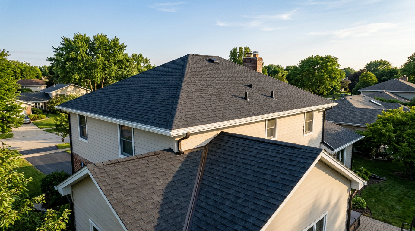 Freshly installed architectural asphalt shingle roof on a Westmont, IL home