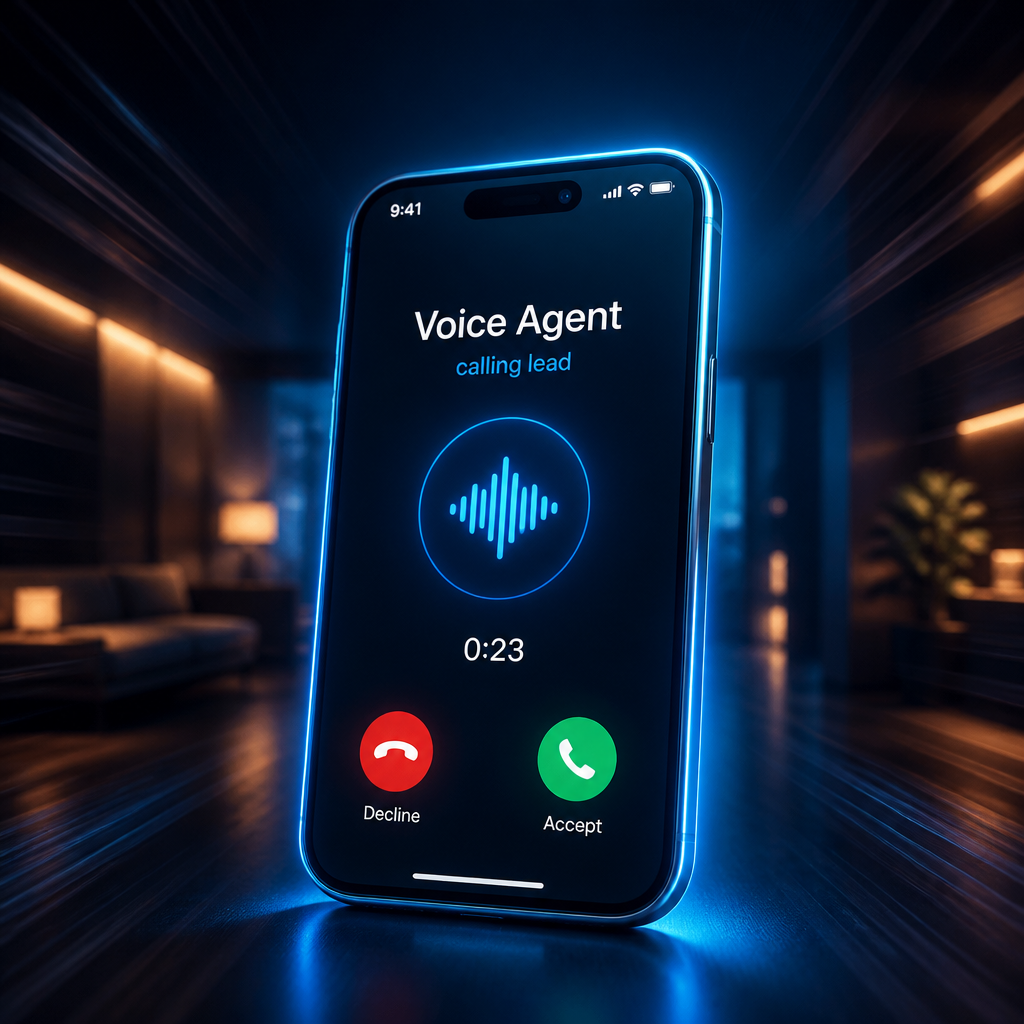 iPhone with 23-second voice agent call timer notification