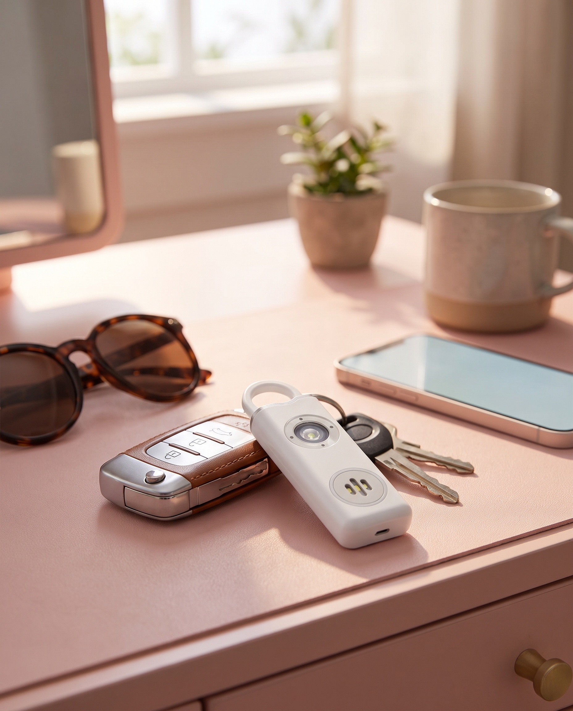 Havyn One on car keys on a vanity