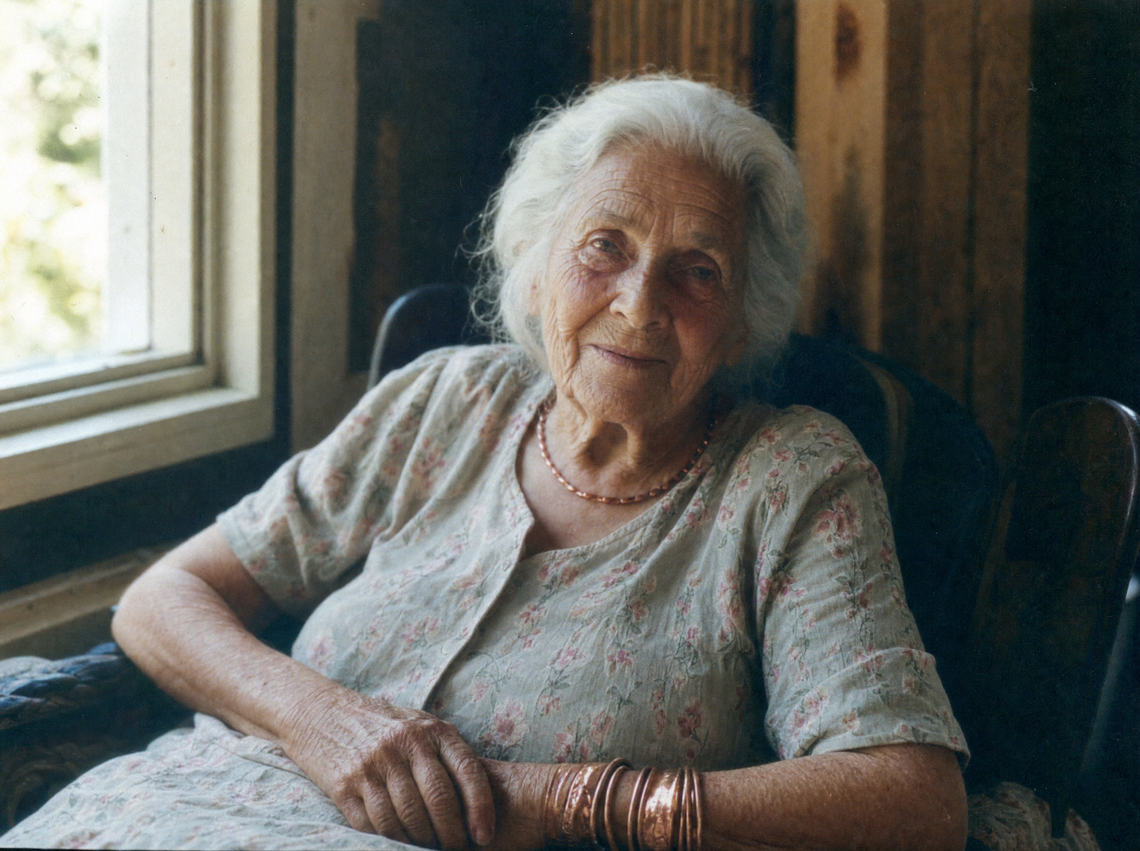 Charles's grandmother wearing copper jewellery