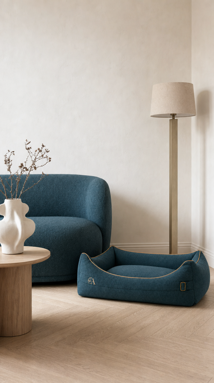 Made in Florence, matched to you — the Godfather bed beside a sofa in the very same fabric