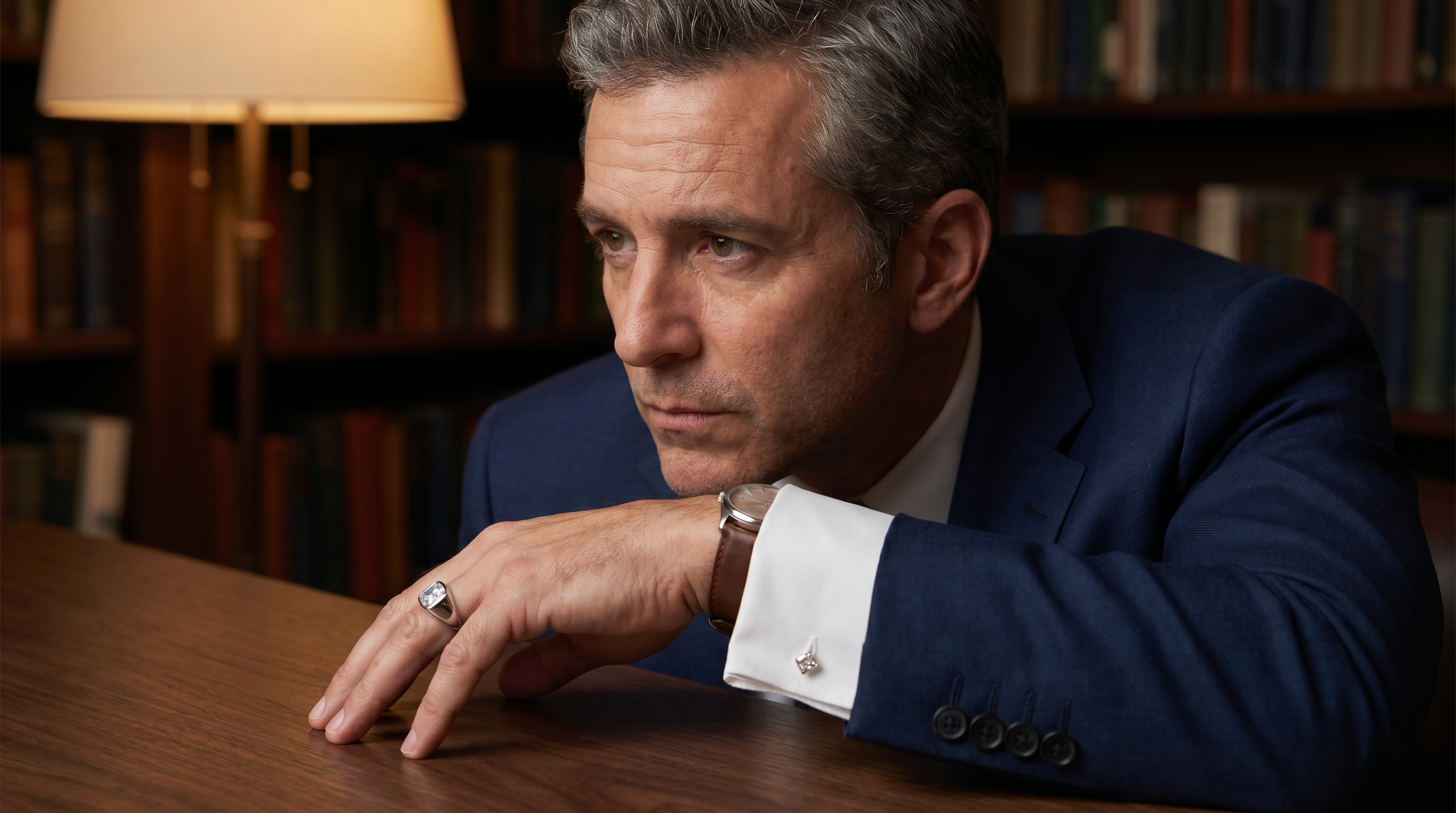 Distinguished man wearing lab-grown diamond signet ring, Father's Day jewelry gifts 2026