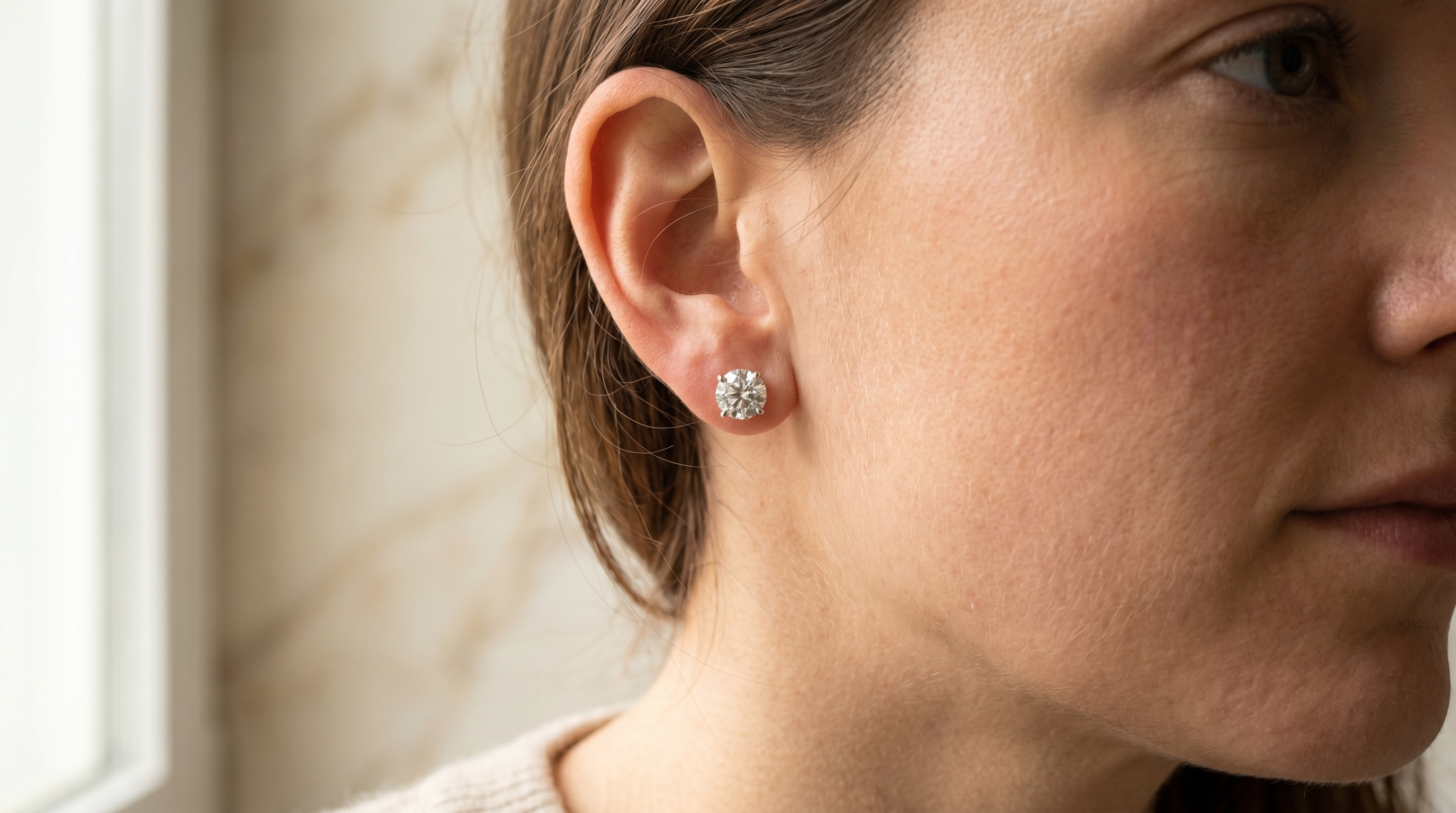 Lab-grown diamond stud earring close-up, 2026 buyer's guide