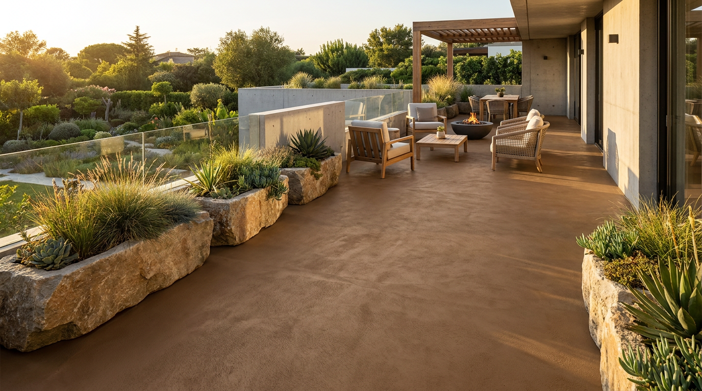 Weather-resistant outdoor terrace microcement