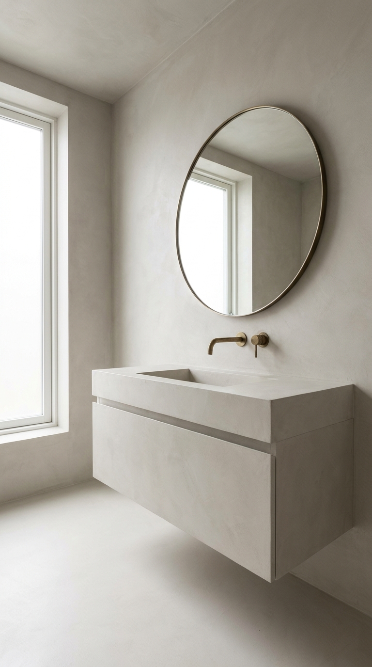 Microcement bathroom with vanity sink