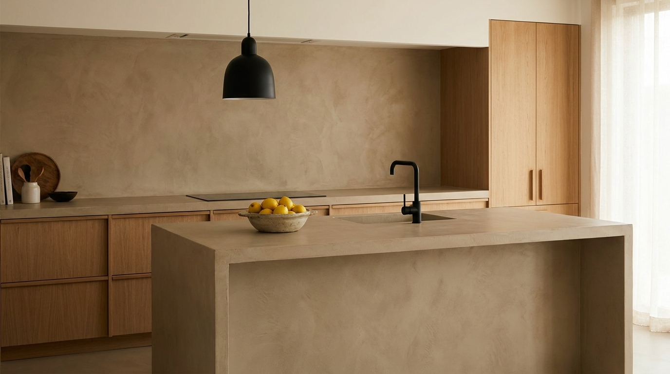 Courtyard Kitchen — Putty Wrapped Island & Counters