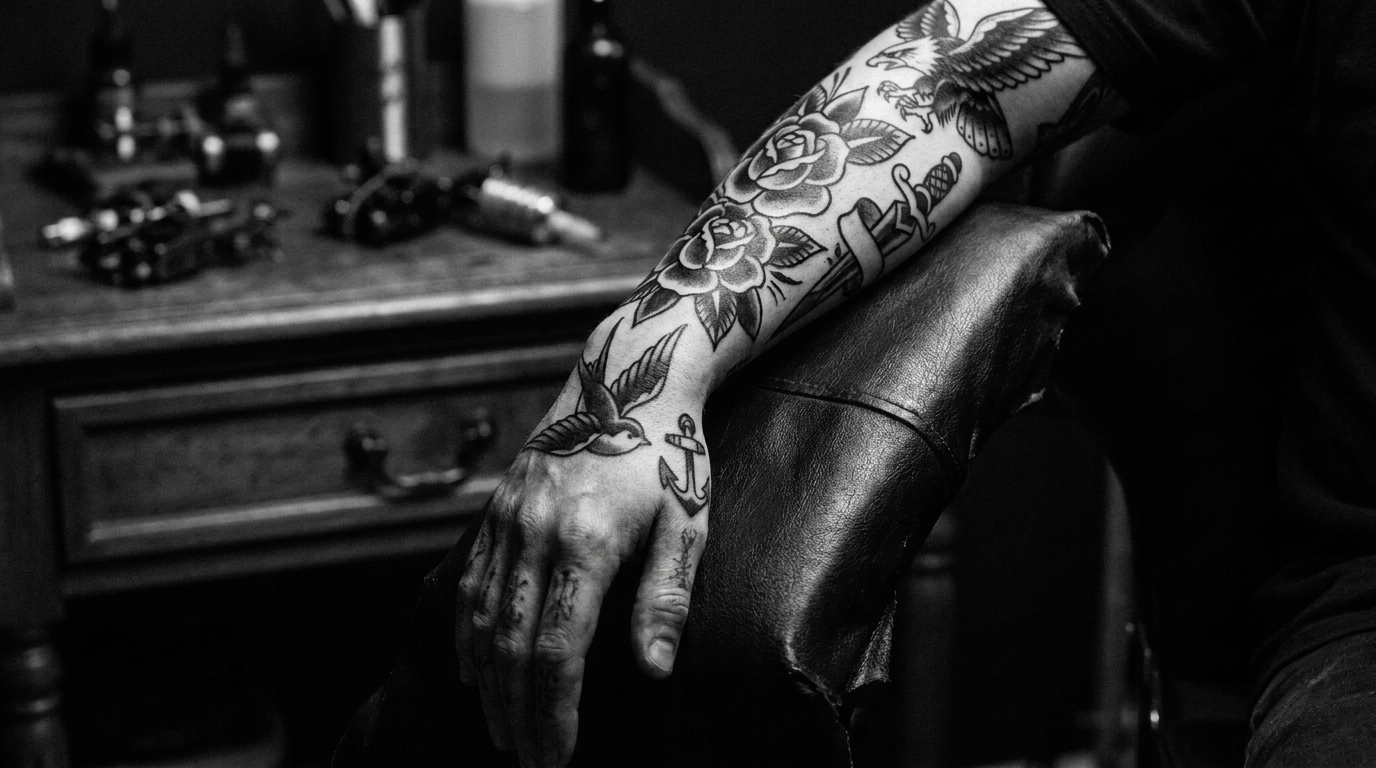 Tatuaje estilo americano old school por Tomás Fígoli