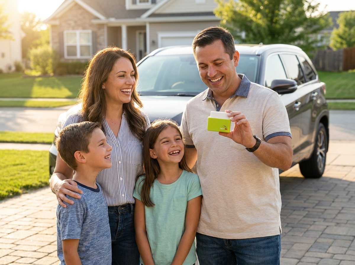 A family with their car after fitting FuelFixPro