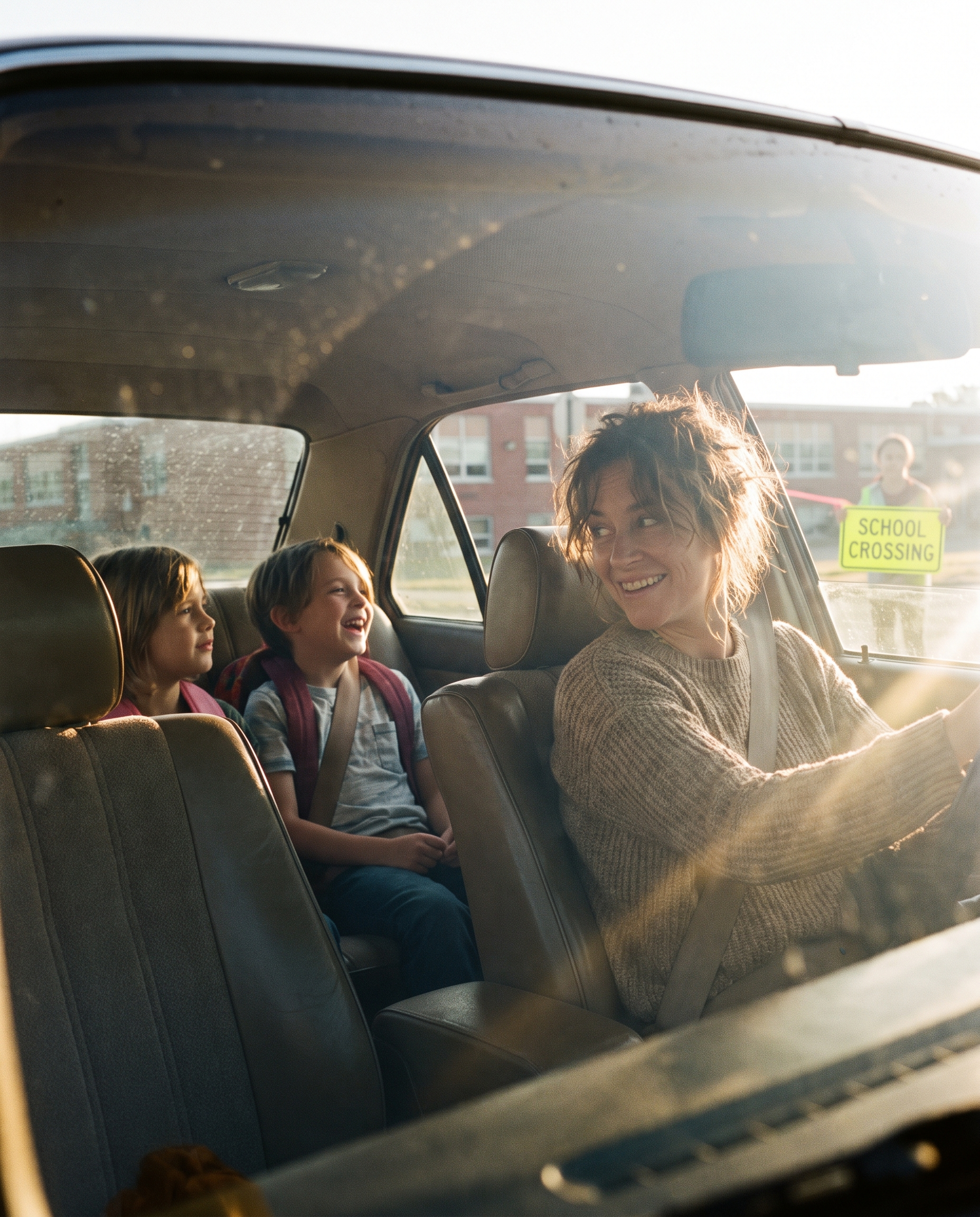 Parent driving kids to school
