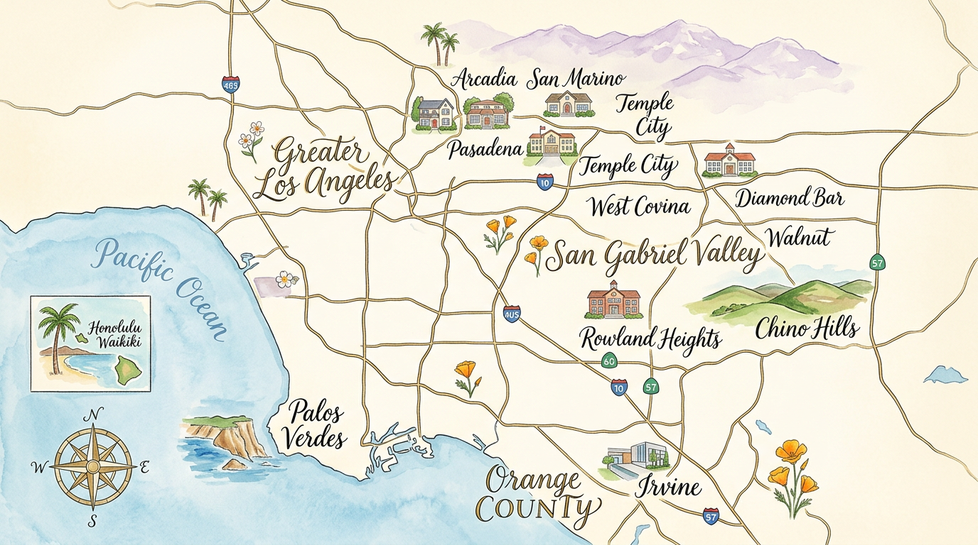 Map of Southern California and Hawaii
