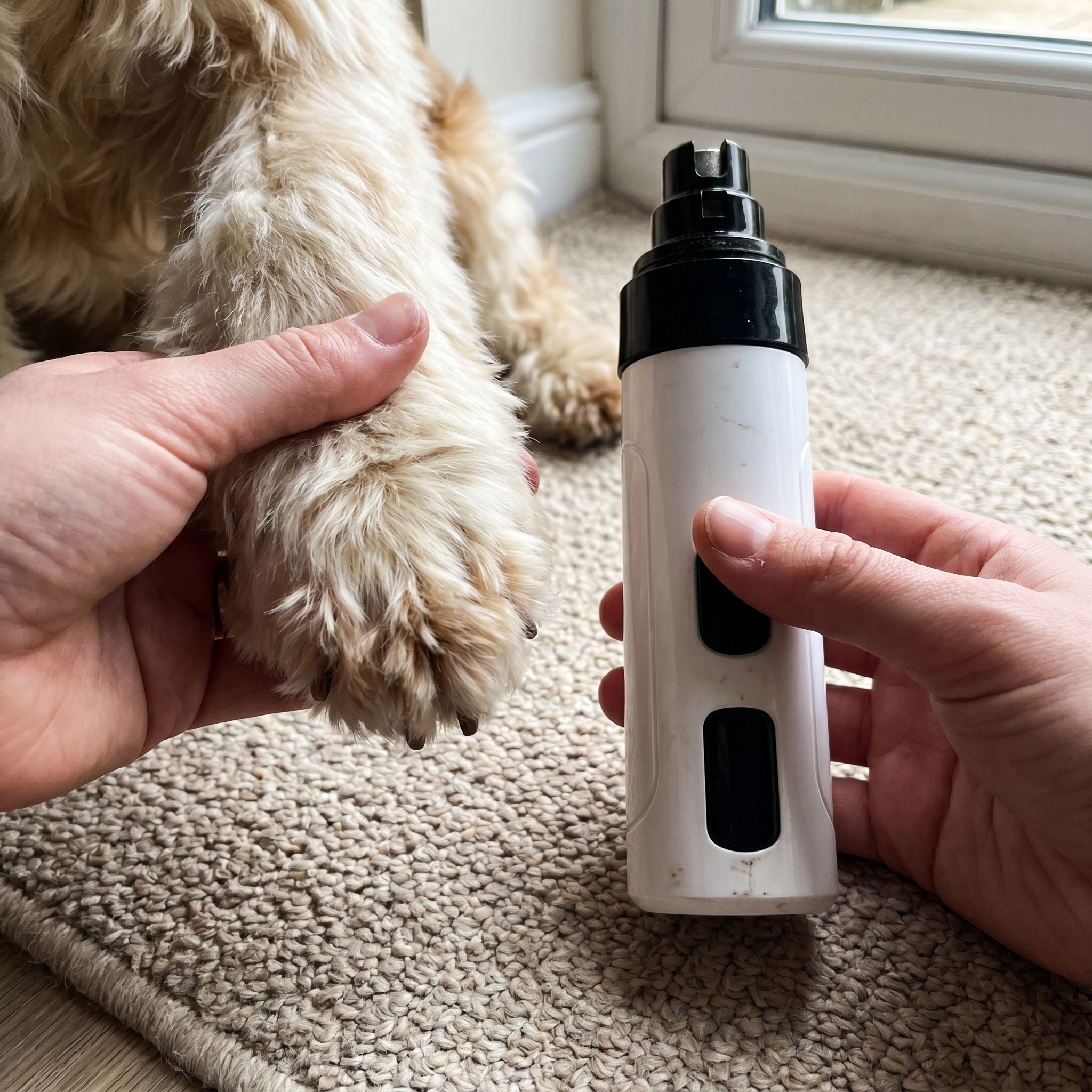 Grinder held to a dogs paw