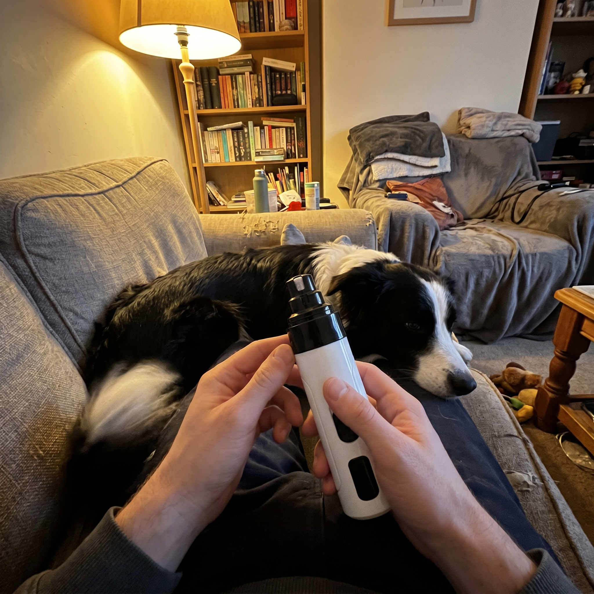 Grinding a calm dog