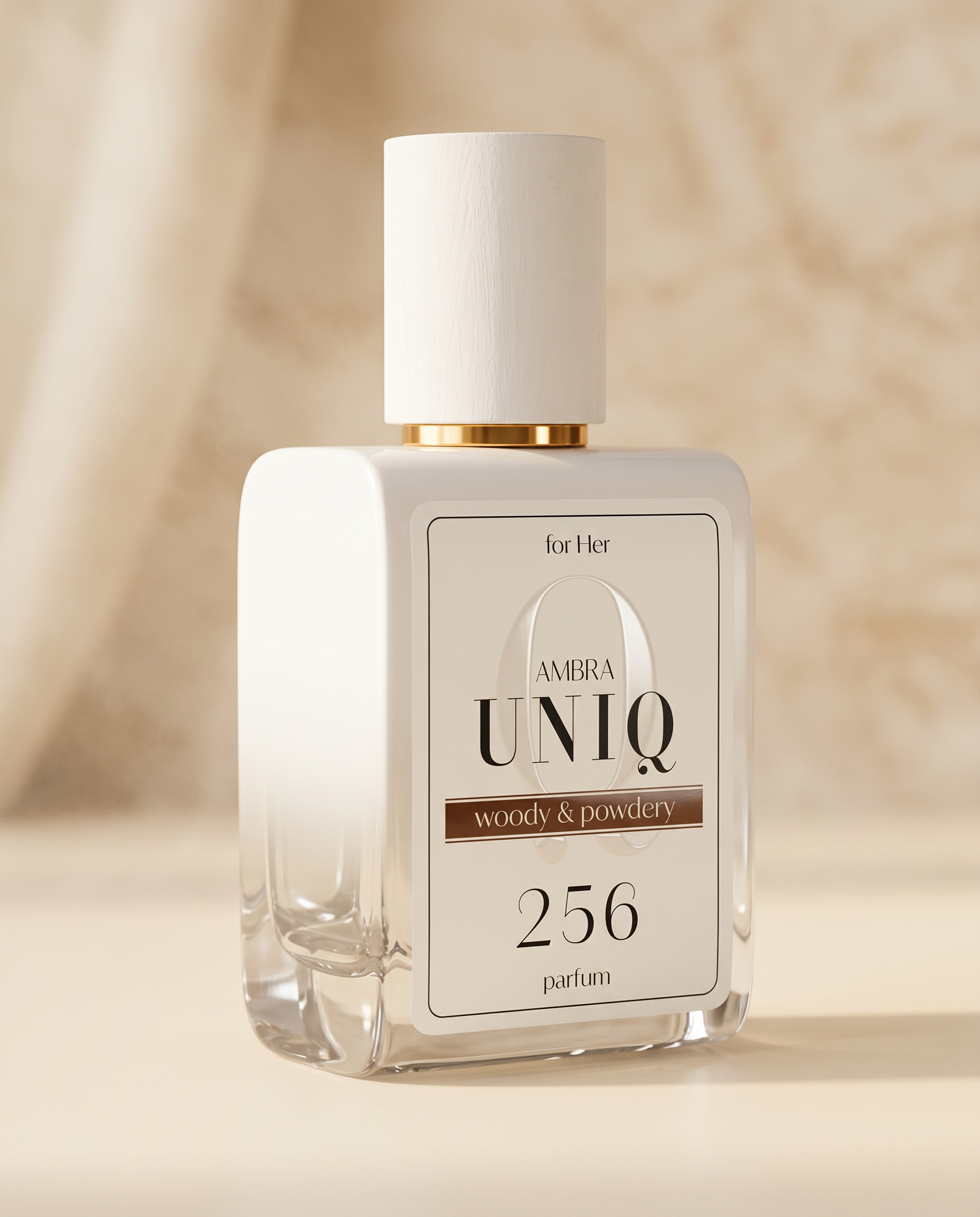 AMBRA UNIQ — biały flakon w editorial still life premium