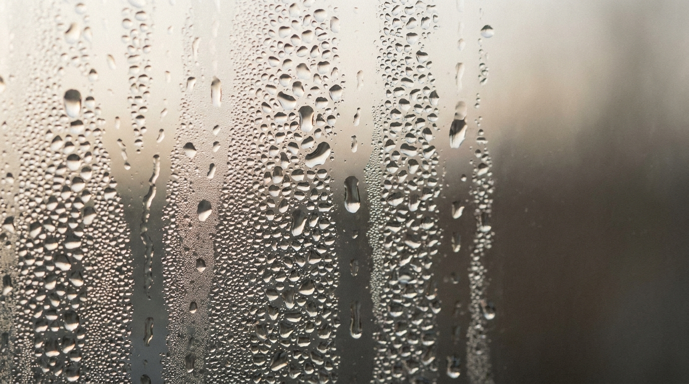 Water droplets and moisture on a surface
