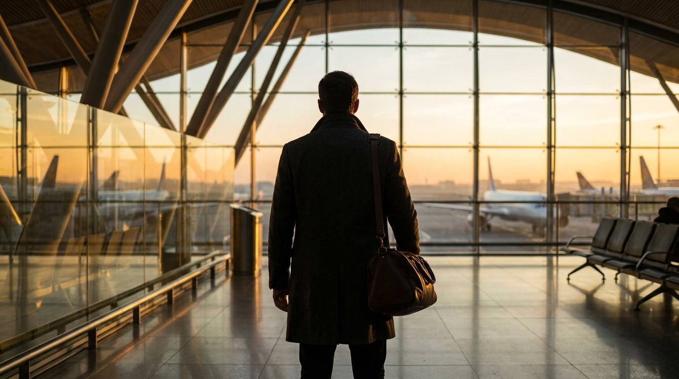 Traveler silhouette at airport terminal