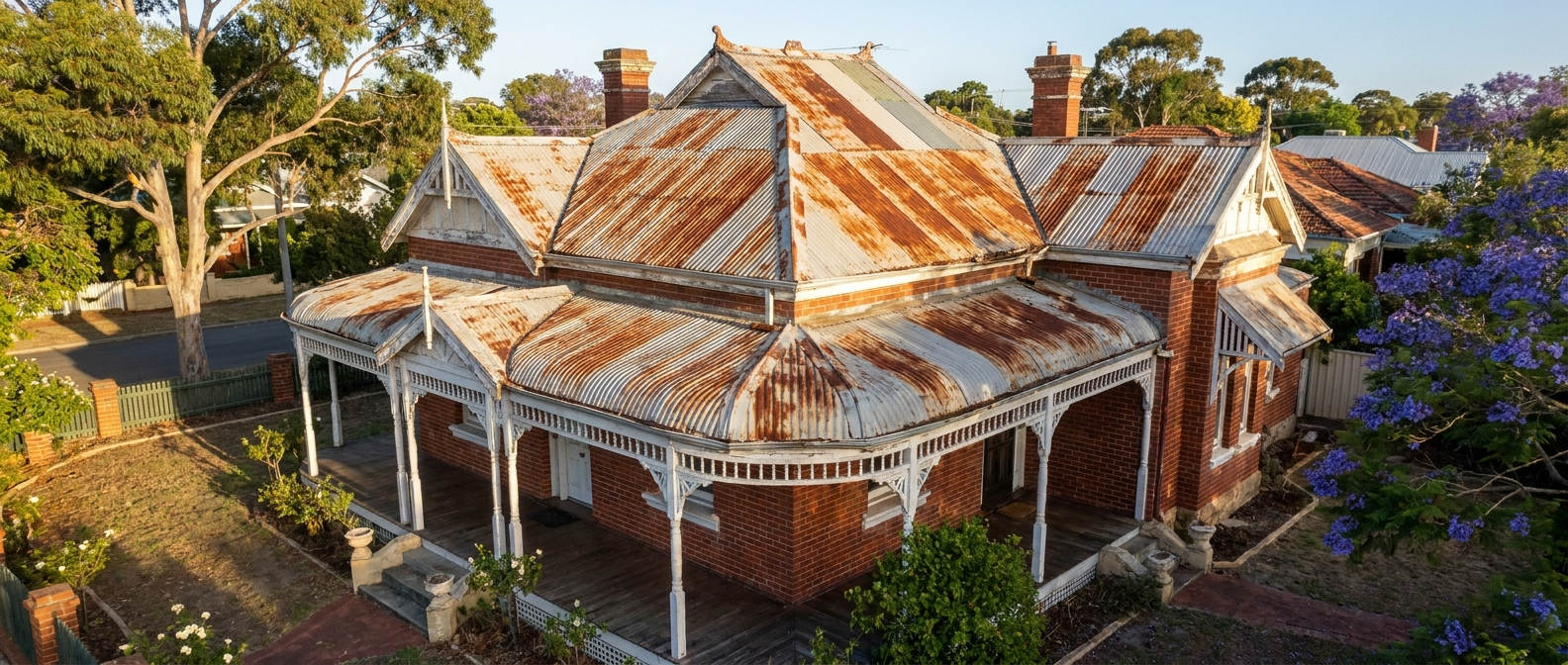 Old rusted roof, before
