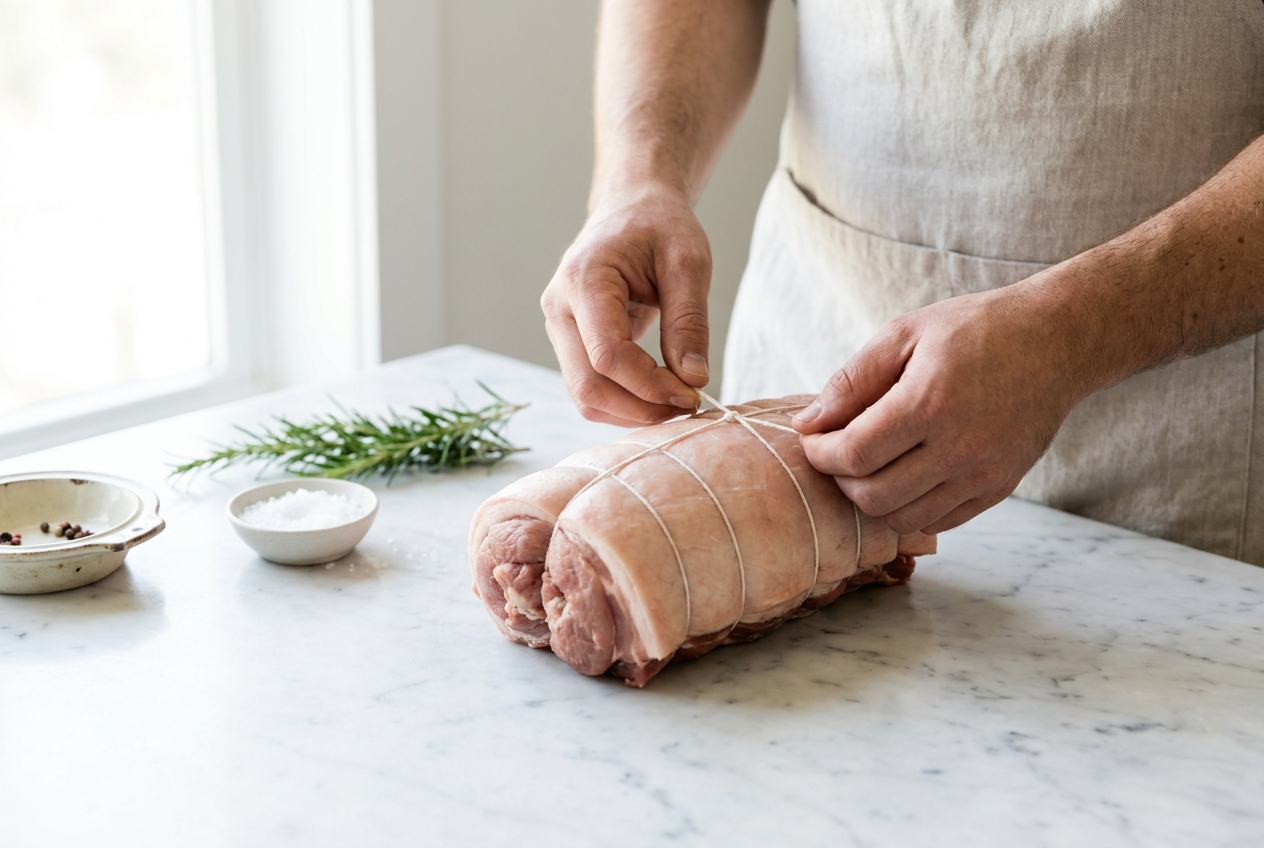 Le mani del macellaio al lavoro