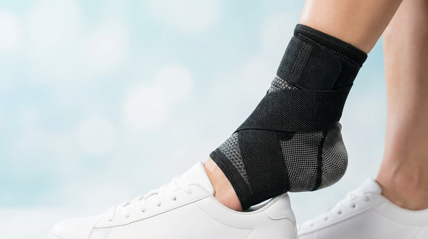Elavo Foot Sleeve sliding into a nursing shoe