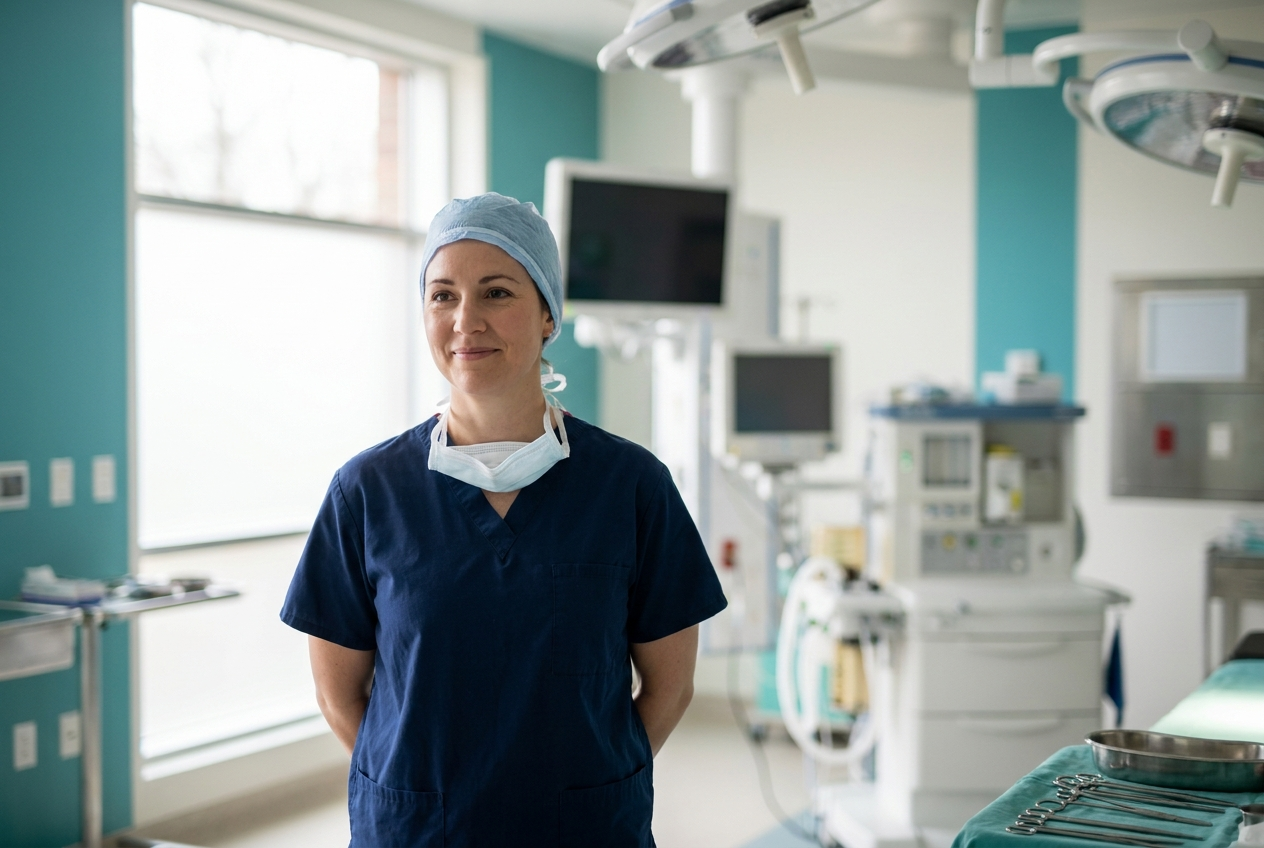 A perioperative nurse in a modern operating room