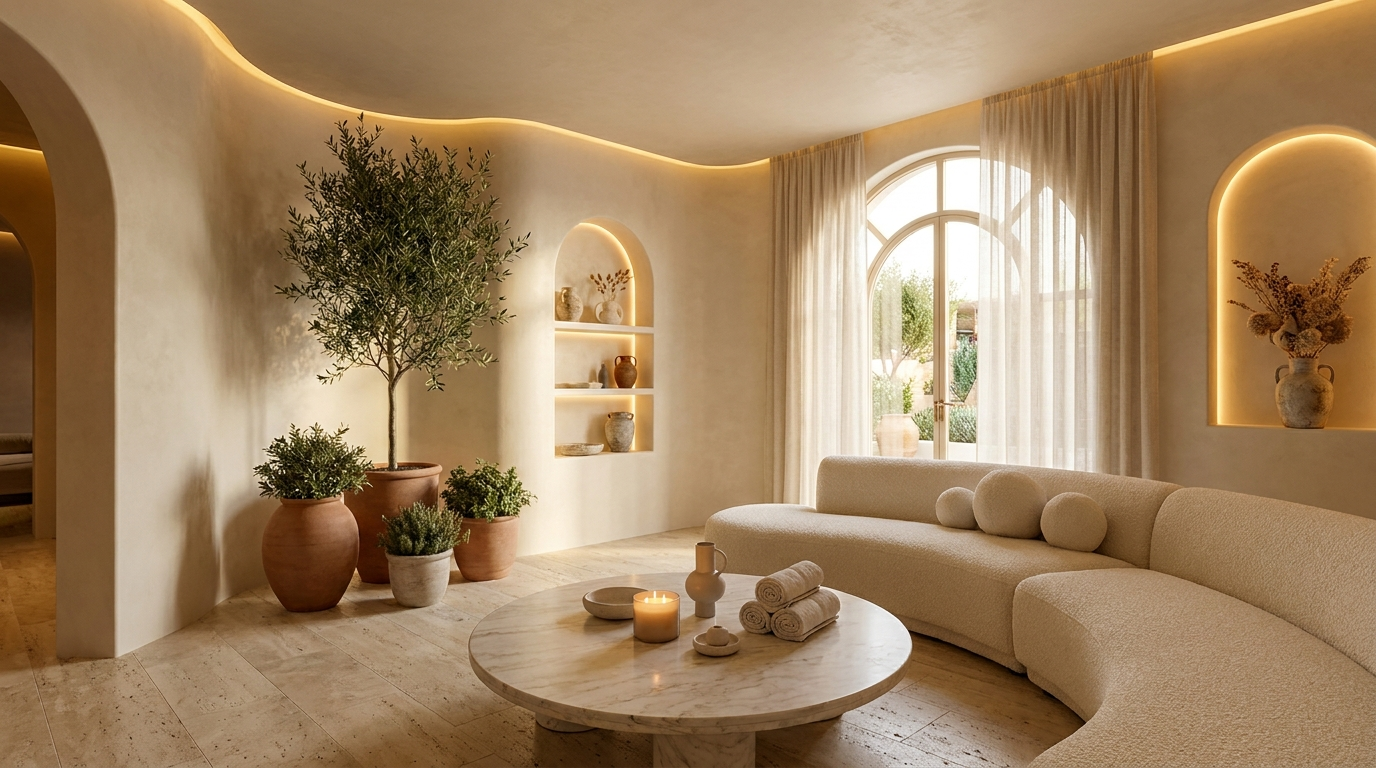 Espace détente de la Maison SL, lumière chaleureuse