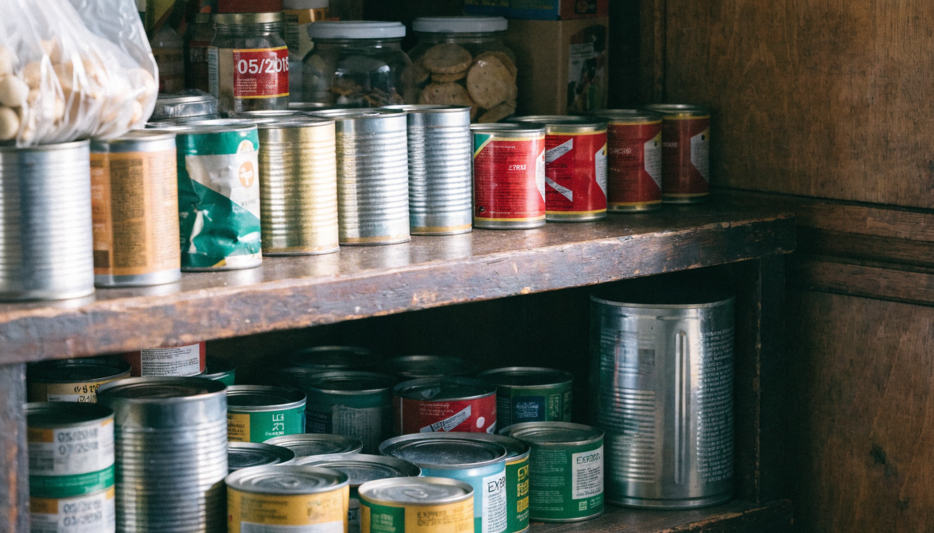 Disorganized pantry shelves showing poor FIFO rotation habits