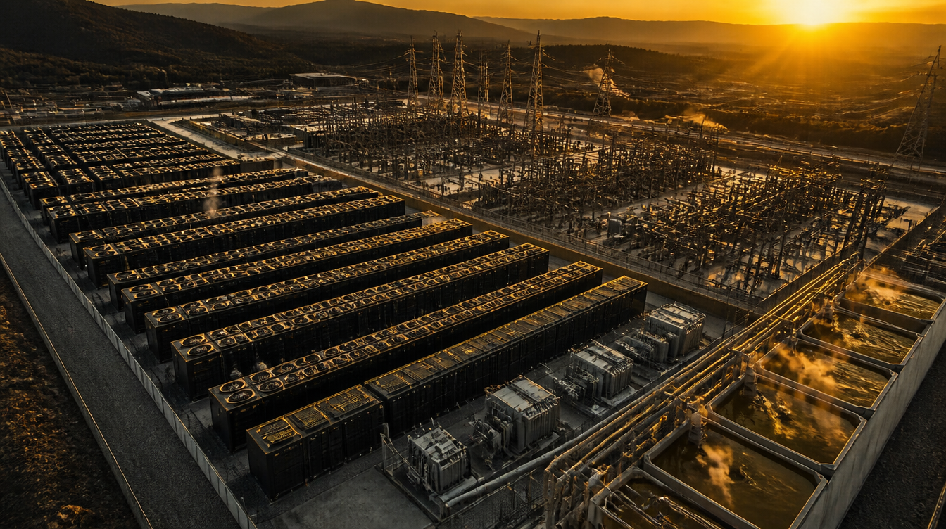 The infrastructure pivot - aerial of a mining facility with high-voltage substation and cooling, the true AI-ready asset