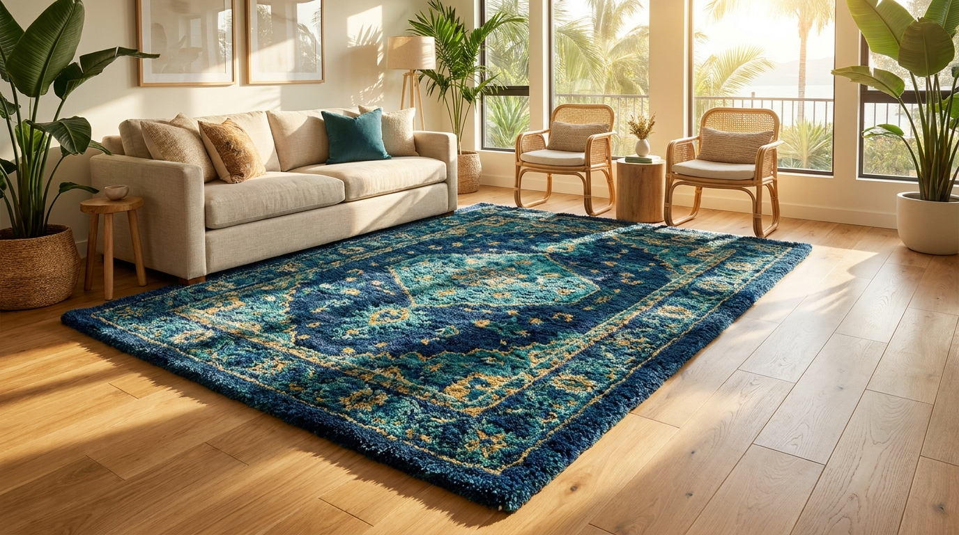Tapis fraîchement nettoyé aux couleurs ravivées — nettoyage tapis et moquette Guyane S3T