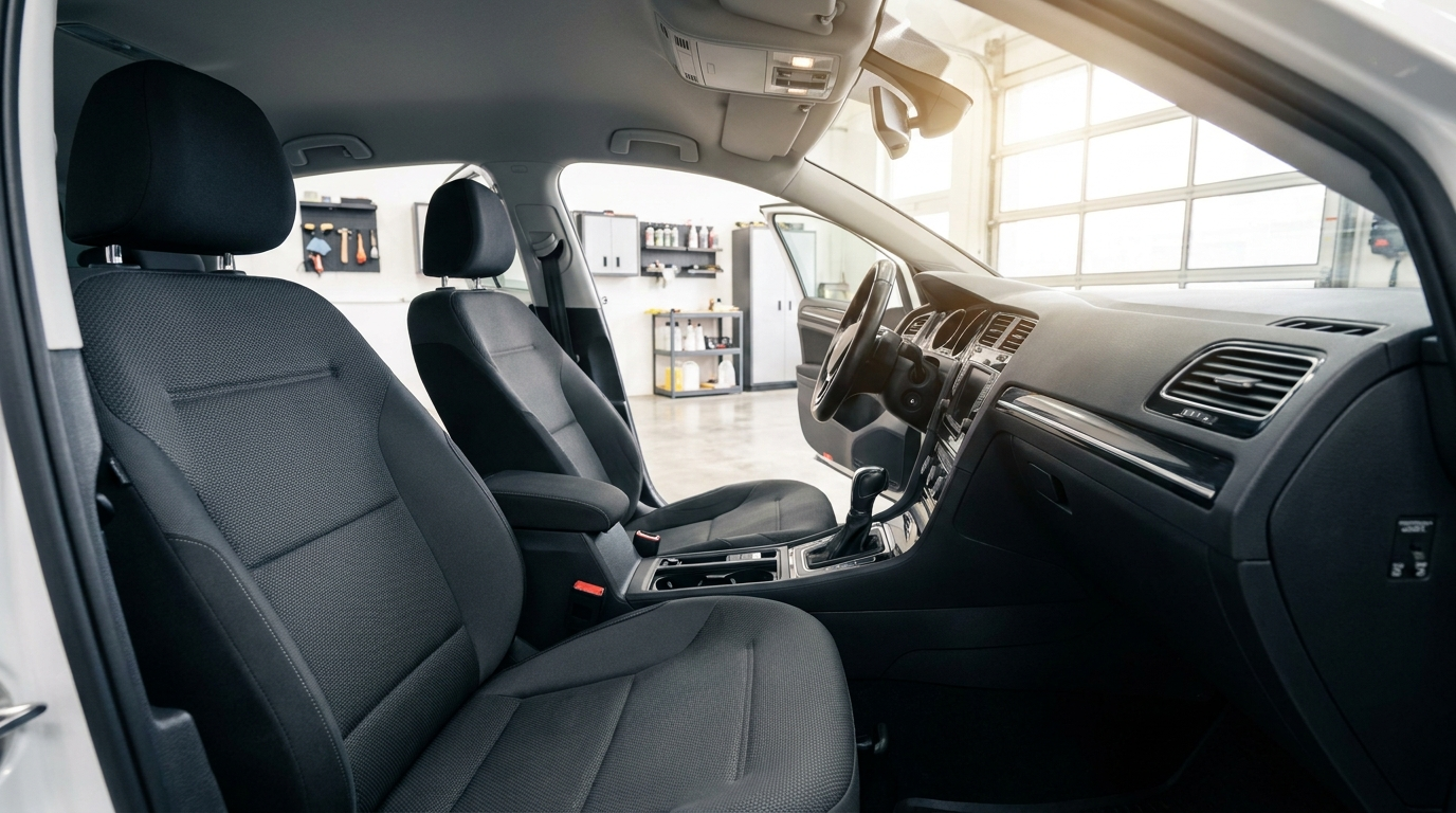 Habitacle de voiture propre, sièges et tableau de bord nettoyés — nettoyage intérieur auto Guyane S3T