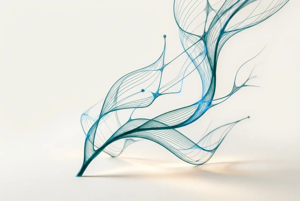 Abstract network of fine lines evoking AI creative systems